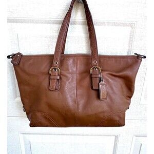 Coach Soho 2-Way Large Shopper Brown Leather Tote Satchel Zip Top Silver F17220